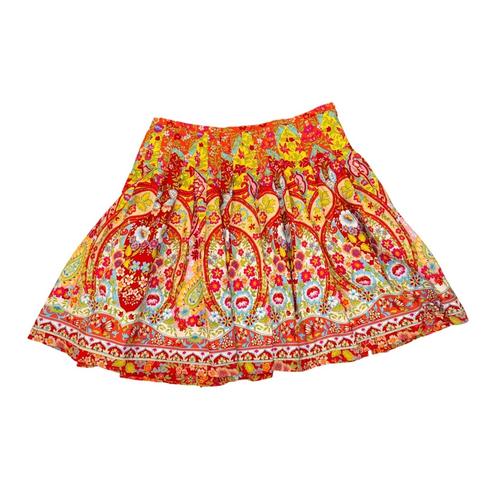 JONES WEAR JEANS Women's Sz 16 Floral Paisley Print A-Line Skirt Red Yellow Blue